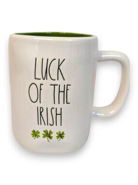 Rae Dunn Luck Of The Irish Shamrocks Ceramic Coffee Tea Cup Mug White